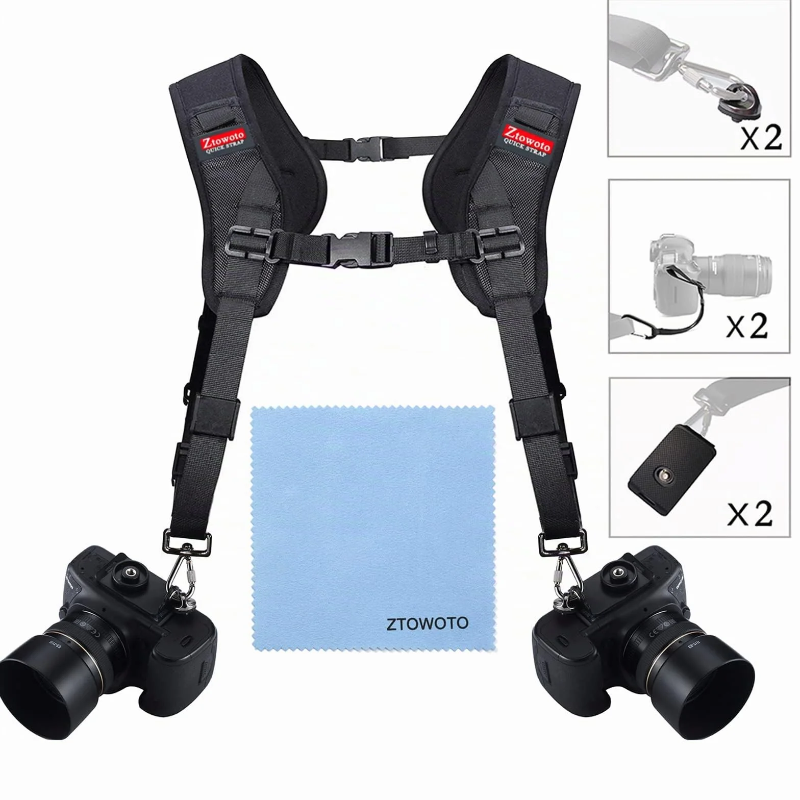 ztowoto Harnais de sangle à double épaule sangle d'attache double caméra réglable à dégagement rapide avec attache de sécurité pour appareil photo reflex numérique