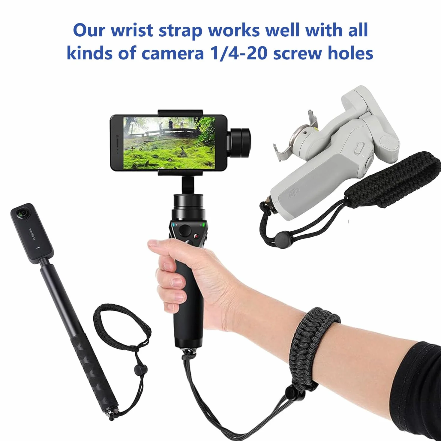 Sangle de Poignet pour Appareil Photo avec vis à Anneau en D de 1/4 Pouce, Sangle de Poignet Réglable pour Appareil Photo pour DJI Osmo Pocket 3 Poignée, Insta 360 X5/X4/X3, Osmo Mobile 7P/7/6/Se