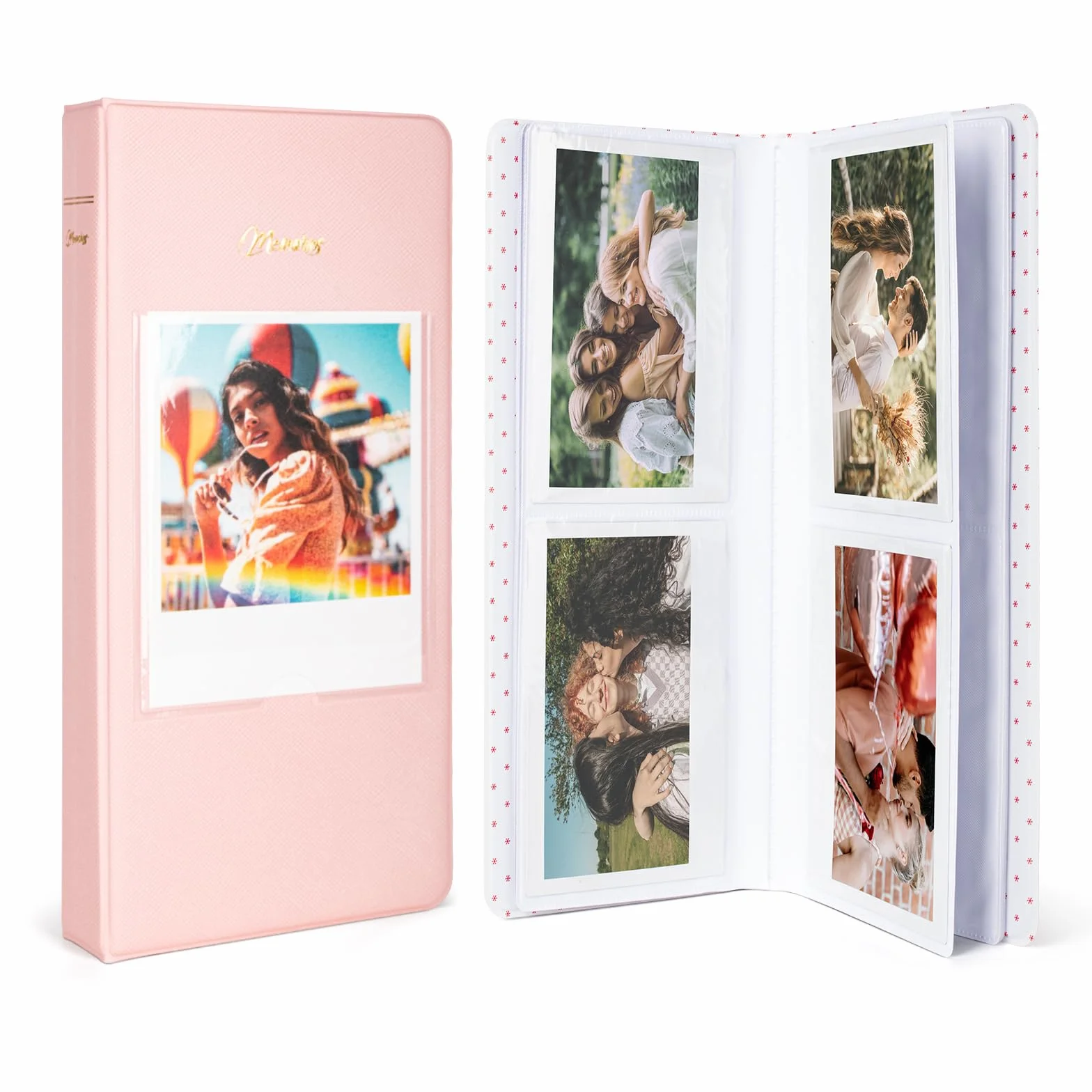Album photo à 64 pochettes pour Fujifilm Instax WIDE 400/WIDE EVO, livre photo en cuir PU pour Instax Wide 300/210/200/Polaroid 600 i-Type Photo – Album photo 8,9 x 10,9 cm – Rose