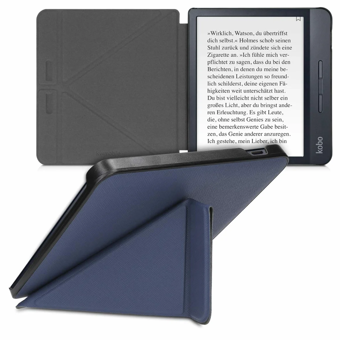 kwmobile Étui Compatible avec Kobo Libra H2O Coque - Étui à Rabat magnétique Tablette eReader Similicuir - Bleu foncé