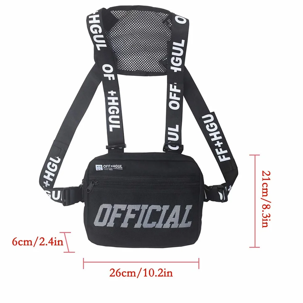 Unisexe Sac de poitrine hip-hop bandoulière gilet tendance sport randonnée Noir Taille unique