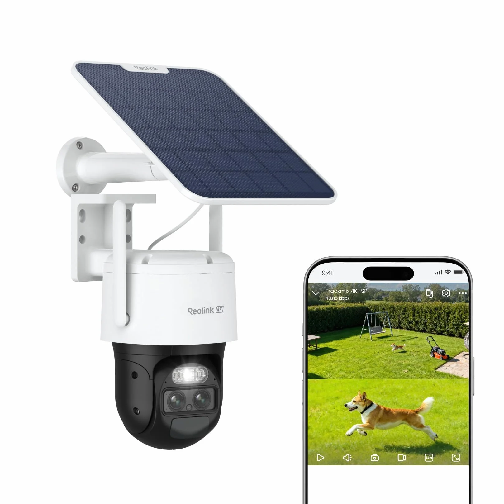 Reolink 4K PTZ Camera Solaire Exterieur WiFi sans Fil, Suivi & Zoom 8X Auto, Deux Objectif, Autonomie de 180j, Projecteurs Audio Bidirectionnel, TrackMix 4K+Panneau Solaire