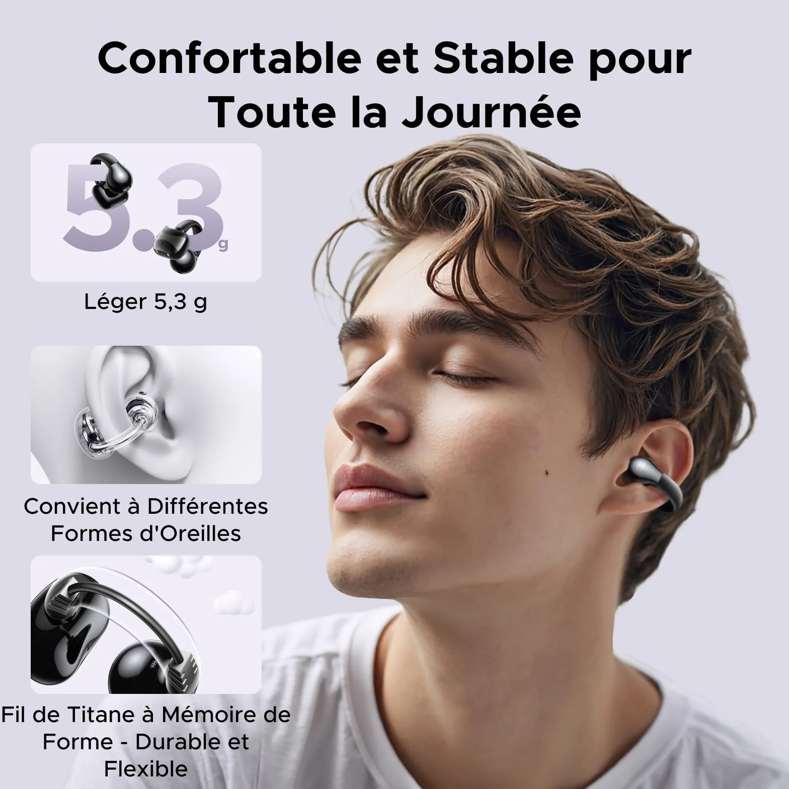 UGREEN HiTune S3 Écouteurs Bluetooth sans Fil Sport Écouteurs Clip Oreille Ouvert ENC DNN Antibruit Bluetooth 5.4 30H Autonomie USB C Charge Étanche à l'eau IPX5 pour Runing Cyclisme Noir