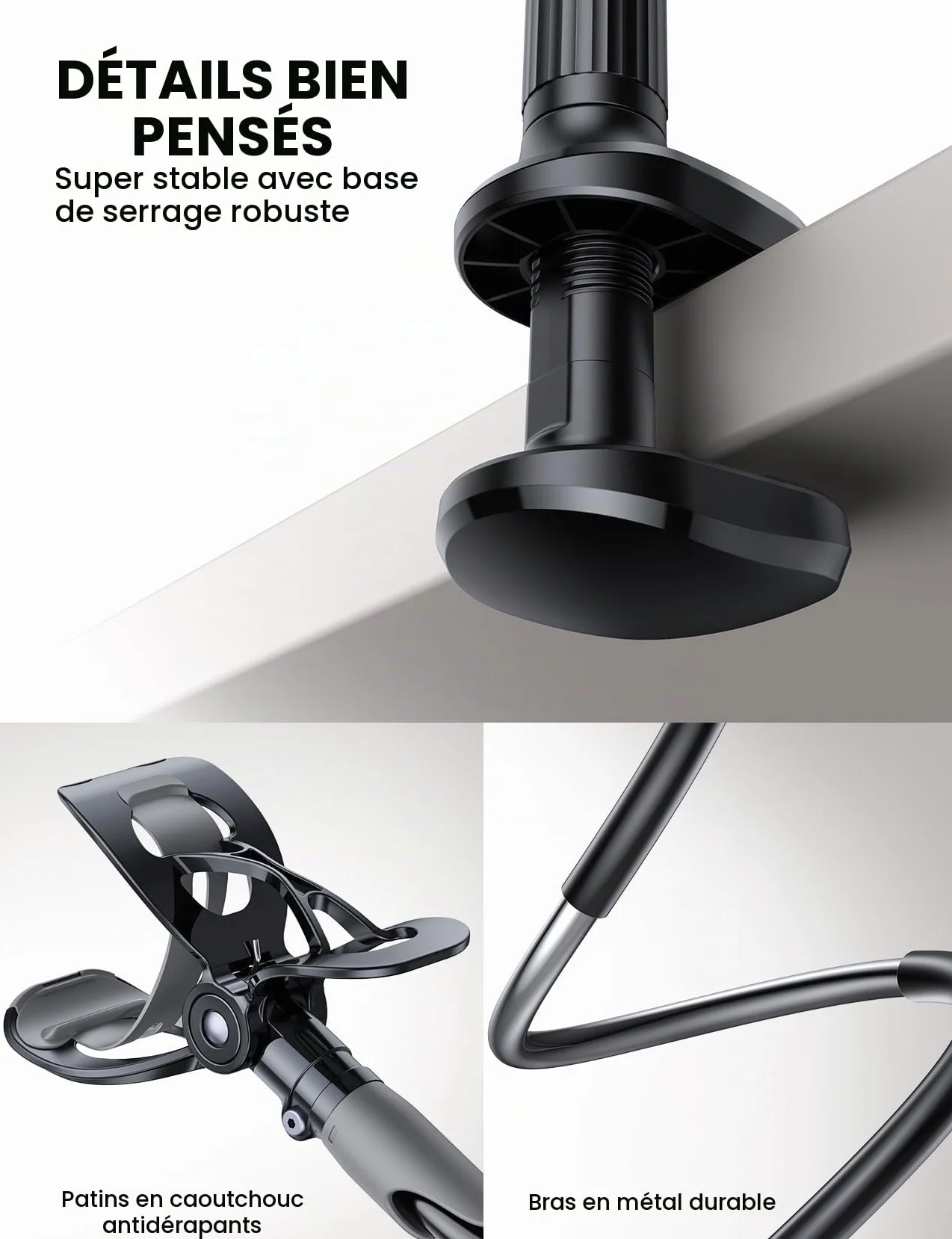 Lamicall Support Téléphone, Gooseneck Support Réglable - Universelle Rotation 360° Support pour iPhone 17 Pro Max Air, 16/15/14/13 Pro Max Mini, XS XR X 8 7, Switch, Samsung, Smartphones - Noir