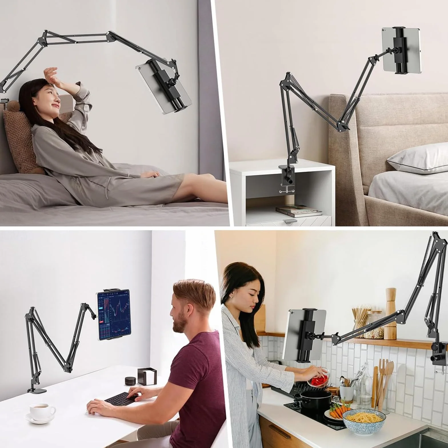 Support Telephone Lit, Flexible Long Bras Rotation 360° Réglable, 4,7-12,9 Pouces, Lisez en Position Allongée sans Avoir à Tenir Votre Kindle, Votre Téléphone Portable ou Votre Tablette