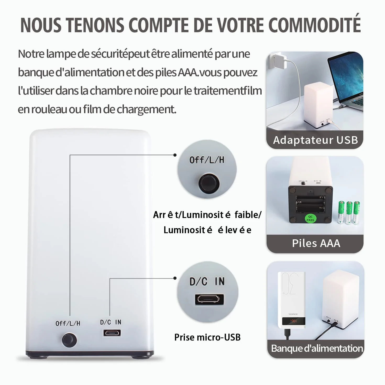 eTone Lampe inactinique (lumière rouge) portable pour chambre noire, longueur d'onde de 635 nm avec câble USB, adaptée au traitement des films N&B et du papier photographique noir et blanc