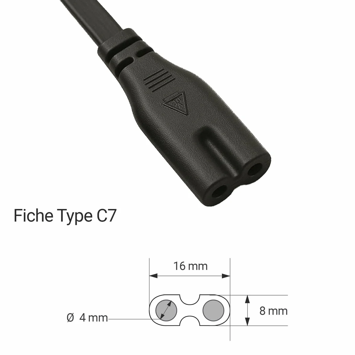 Câble d'alimentation Universel 2 pôles EU Type C vers Double Femelle Type C7 1,80m Noir