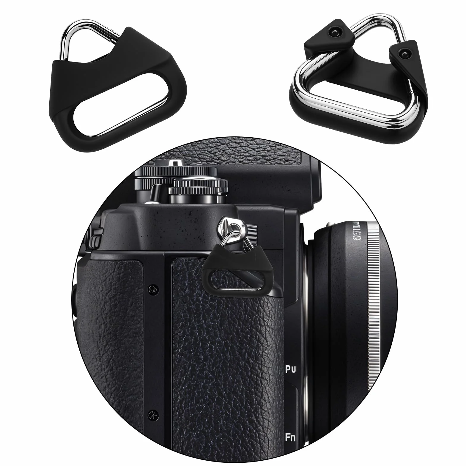 Yuanchu 6 pièces Anneaux divisés en triangle en acier inoxydable, compatible avec l'adaptateur de sangle pour appareil photo, anneau à ergot avec bague en plastique pour sangle d'épaule pour appareil