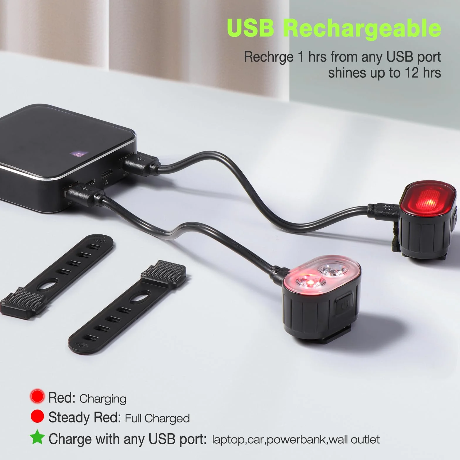 Oderra Lumiere Velo Avant et Arrière Lampe Velo LED Puissante Rechargeable USB 4/6Modes Étanche IPX4 Autonomie Prolongée pour VTT Vélo Skateboard