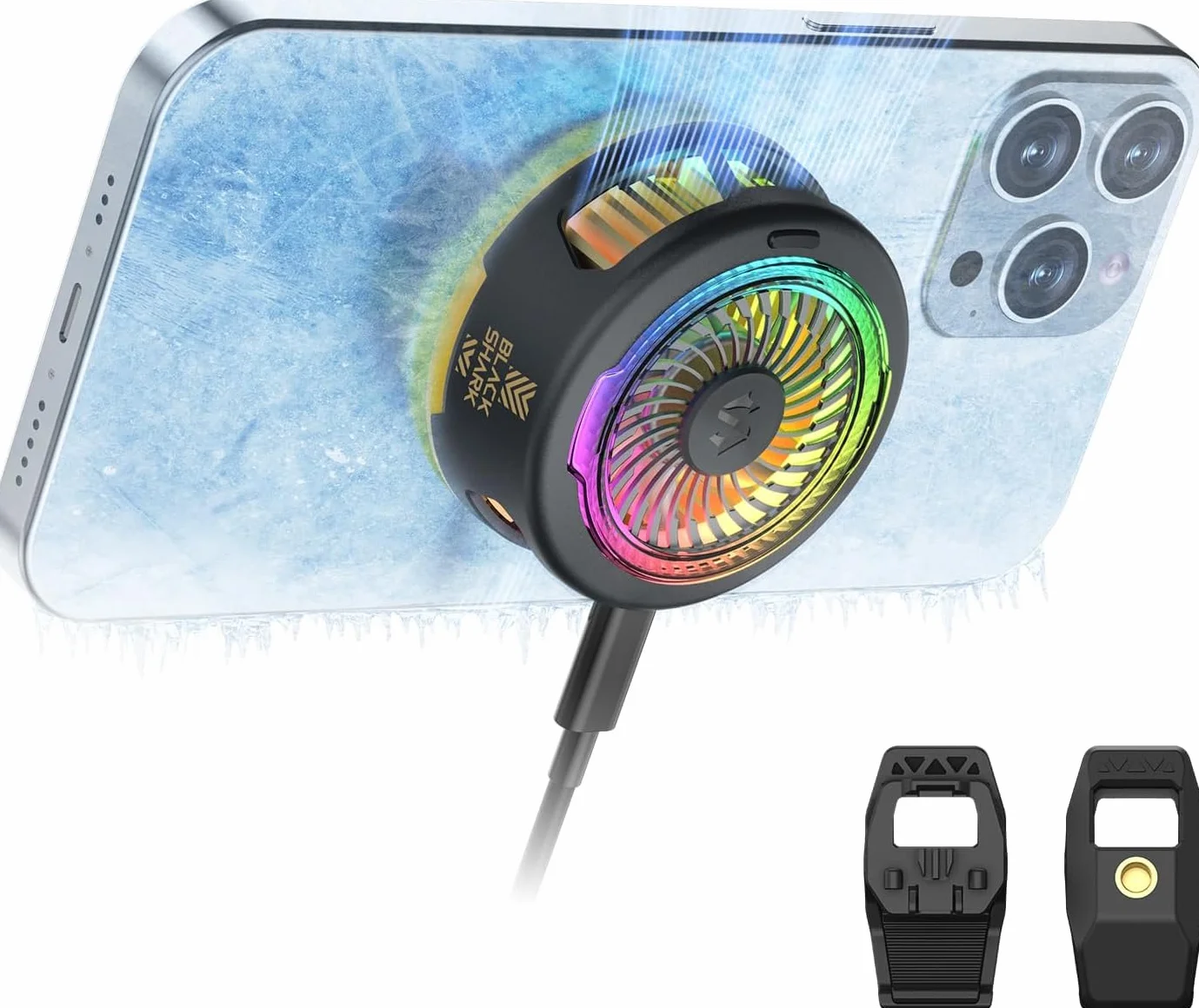 Black Shark FunCooler 5 Refroidisseur Telephone Magnétique, ventilateur telephone portable avec éclairage RGB, Phone Cooler compatible avec la série magnétique iPhone/Android/tablette/iPad (Noir)