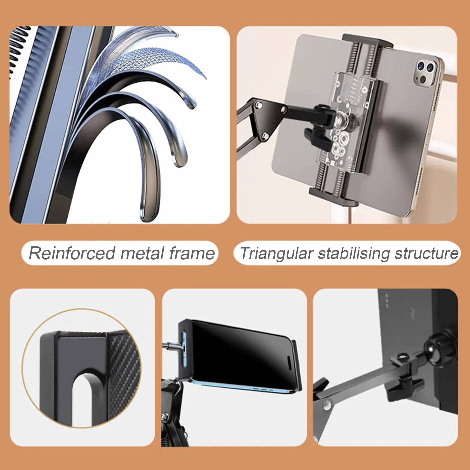 Support Telephone Lit, Flexible Long Bras Rotation 360° Réglable, 4,7-12,9 Pouces, Lisez en Position Allongée sans Avoir à Tenir Votre Kindle, Votre Téléphone Portable ou Votre Tablette
