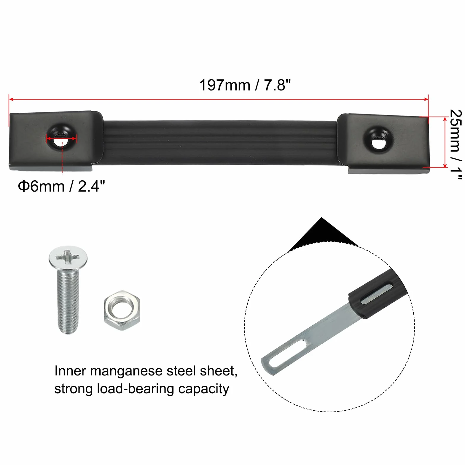 PATIKIL Poignée de Remplacement 7,8 Pouces, Poignée de Sangle en Caoutchouc pour Enceintes d'Amplificateurs avec Embouts Métalliques et Accessoires de Fixation, Noir