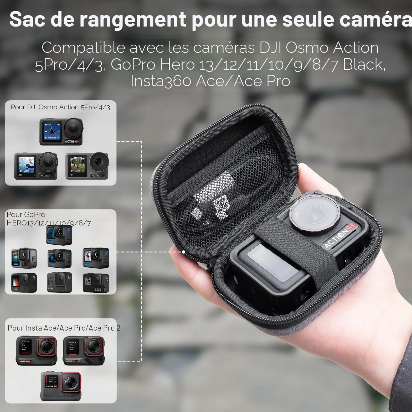 REYGEAK Étui Osmo Action 5 Pro, étui de Transport Portable en Cuir PU, Sac à bandoulière pour DJI Osmo Action 5/4/3 Adventure Combo Accessoires (Petite Taille)