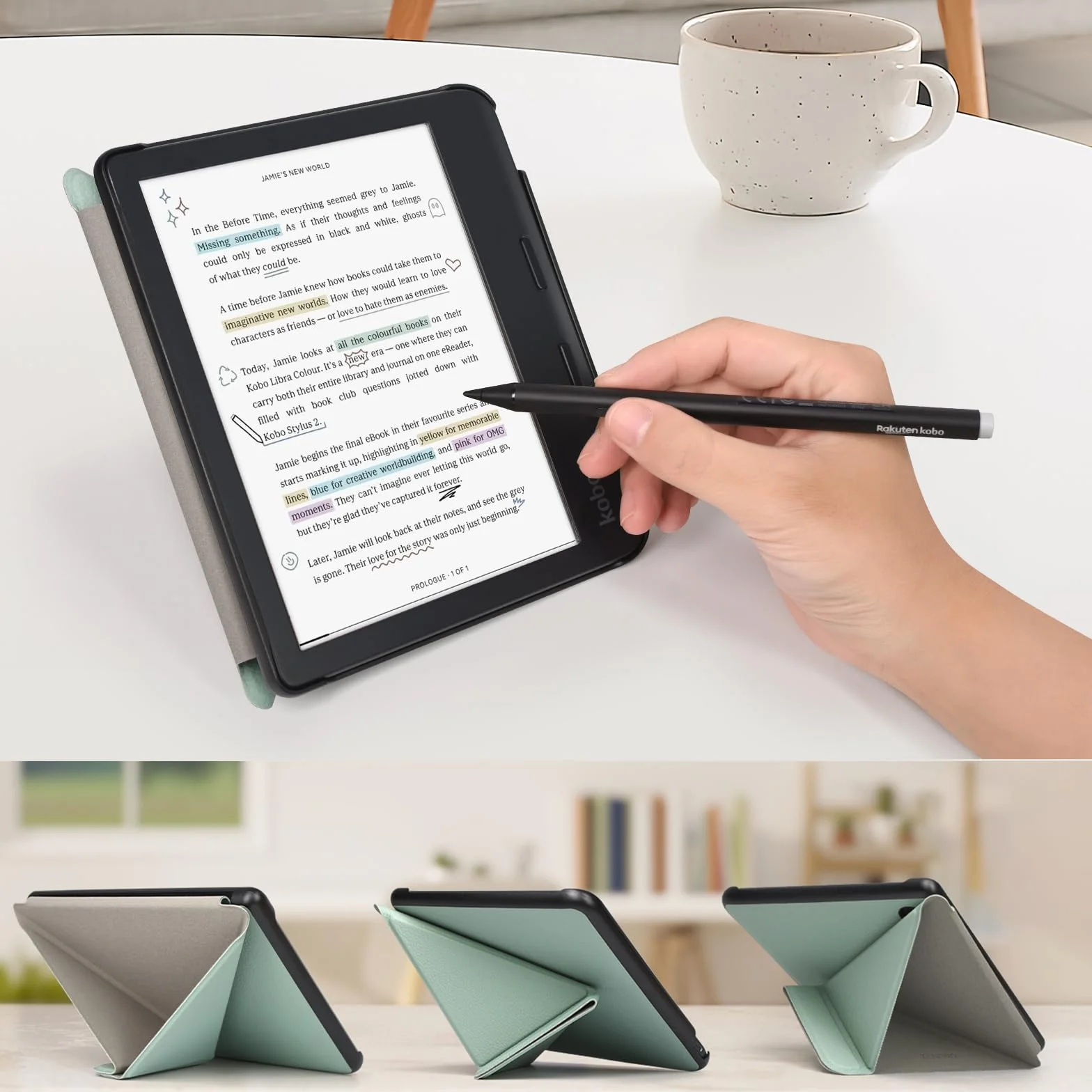 RSAquar Coque pour Kobo Libra Colour (Modèle : N428) Et Tolino Vision Colour 2024 avec Fonction Auto Veille Réveil, Vert Agave