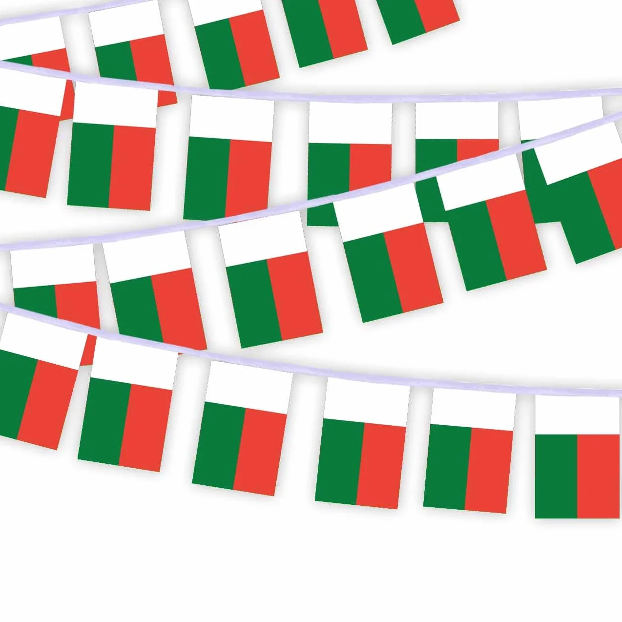 Lot de 30 drapeaux de Madagascar rectangulaires en corde 10 mètres bannières décoratives