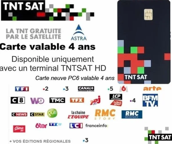 Carte TNTSAT Officielle – Validité 4 Ans – Activation Immédiate – Carte TNTsat HD Compatible Astra 19.2°