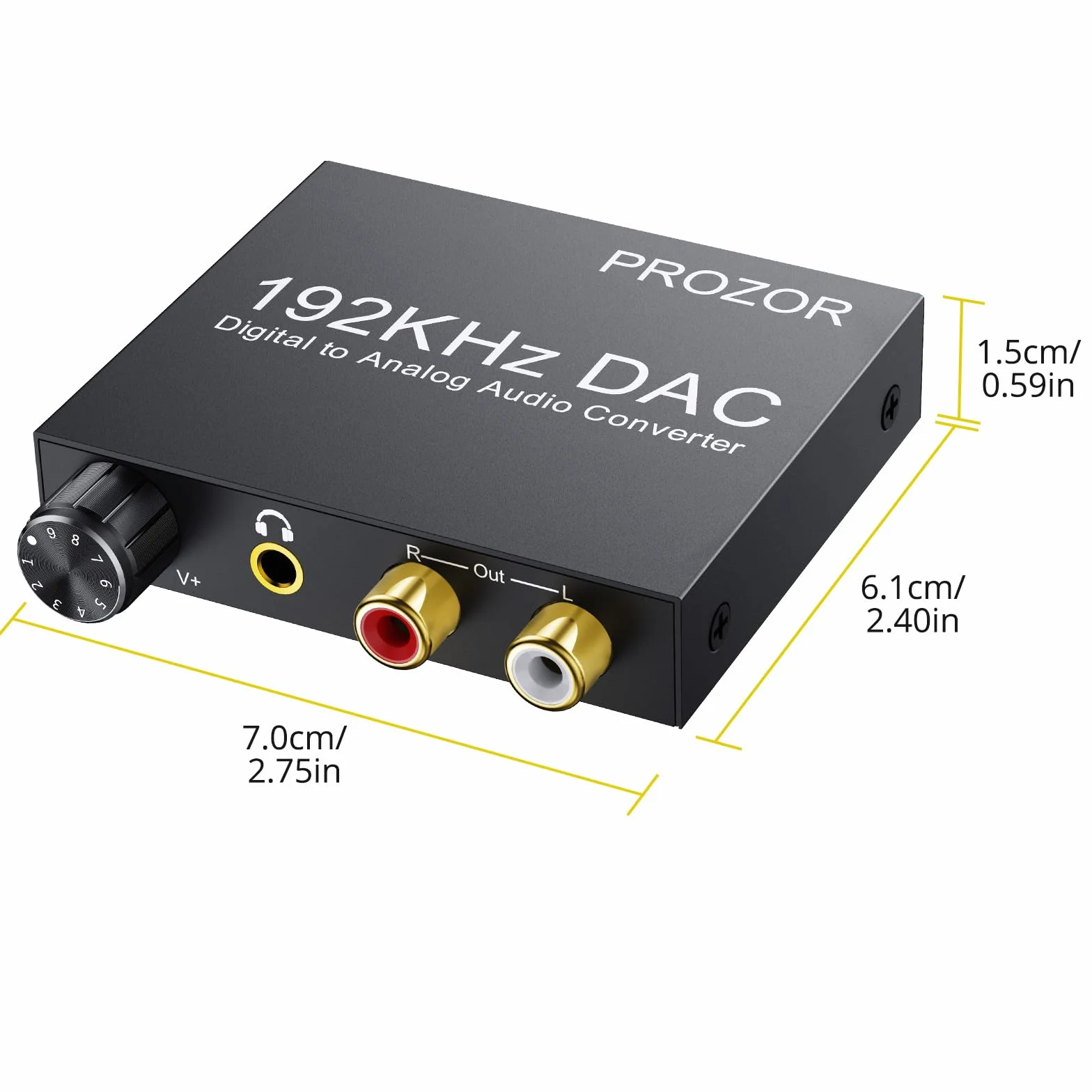 PROZOR DAC Convertisseur Numérique SPDIF Toslink vers Analogique Audio Stéréo RCA 3,5mm Adaptateur Volume Réglable