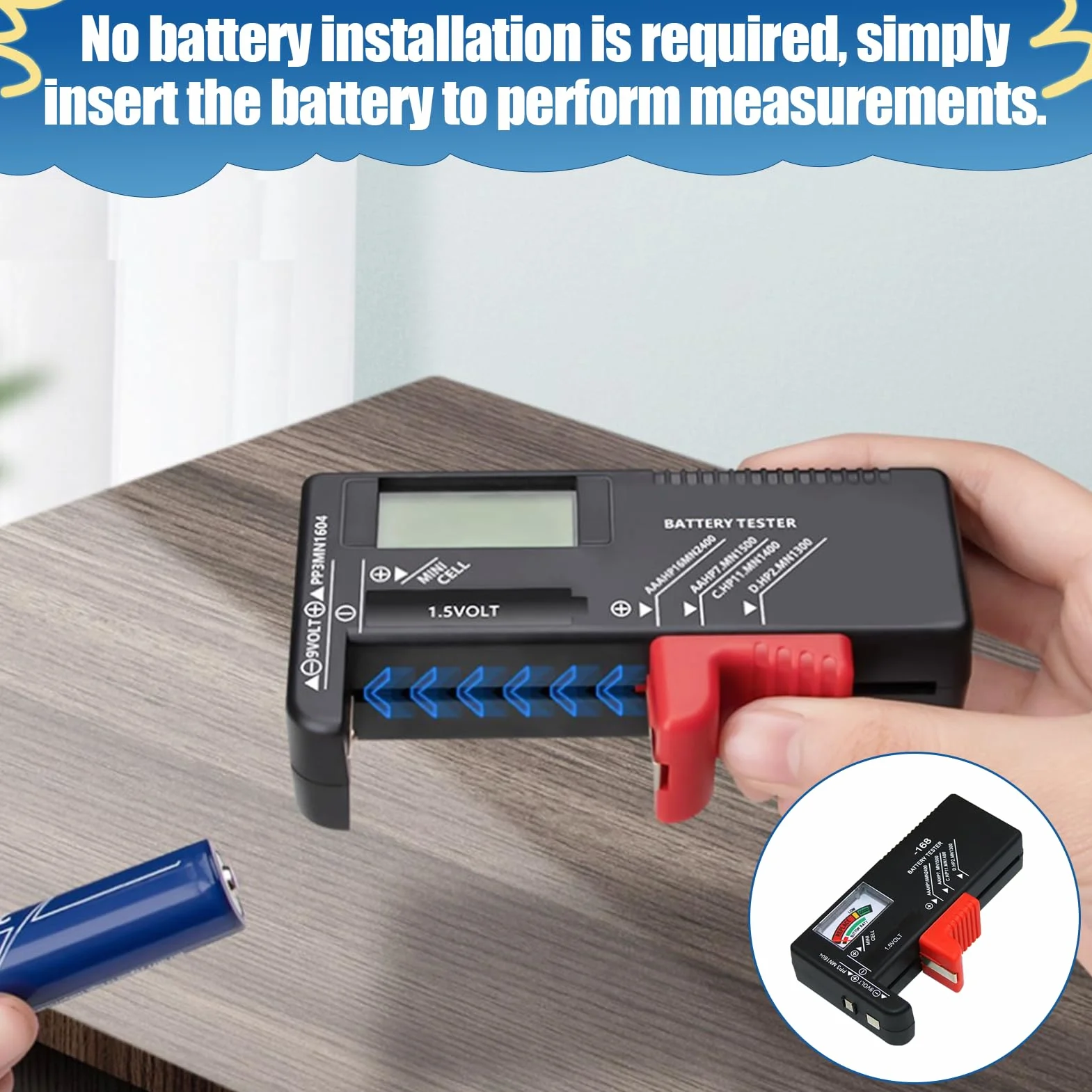 Testeur de batterie pour piles AA AAA D C 9V 1.5V bouton