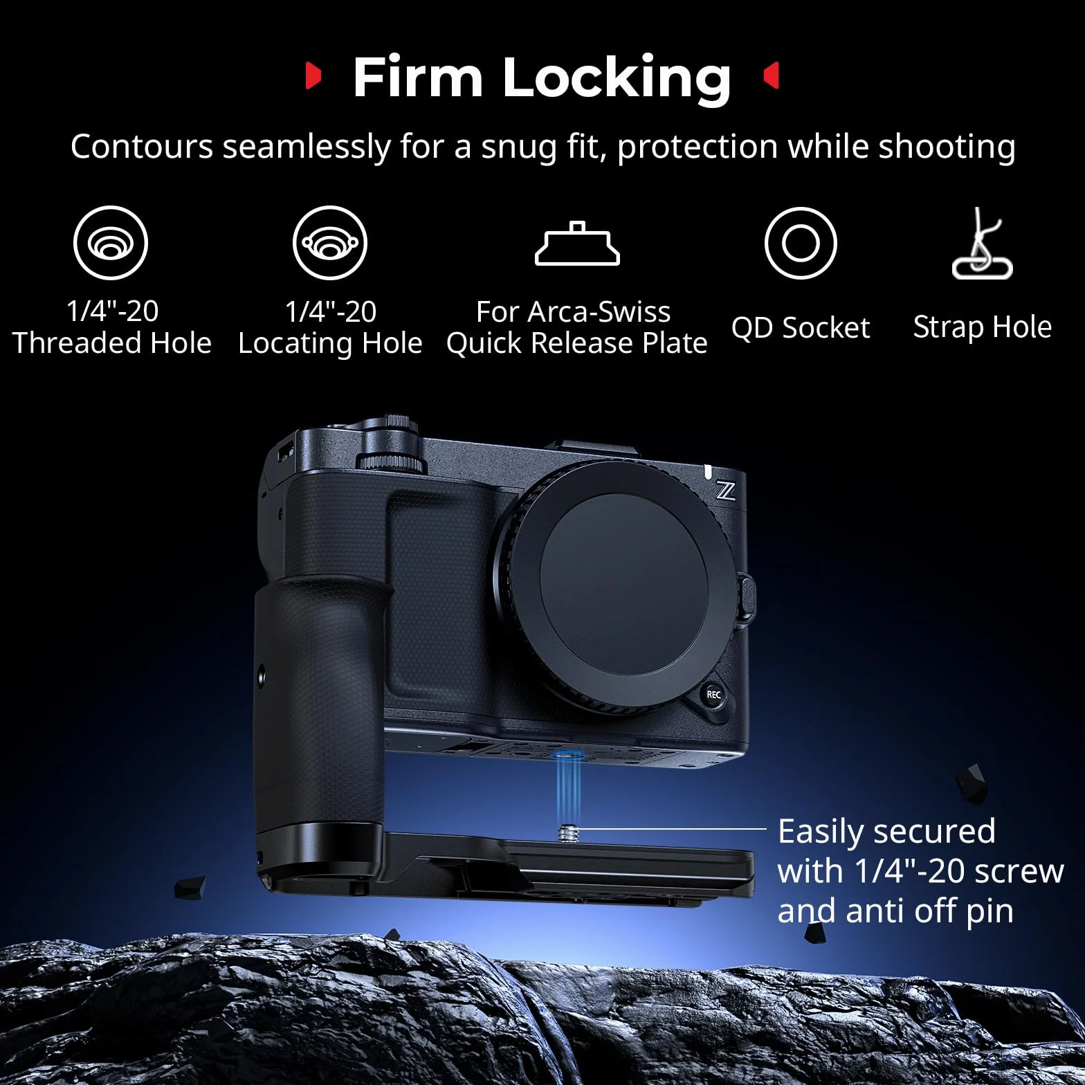 SMALLRIG Poignée en L pour Nikon ZR avec Grip Ergonomique en Silicone, Filetage 1/4", clé magnétique, Plaque de Fixation Rapide intégrée pour Arca, en Marche Rapide sur trépied, 5466