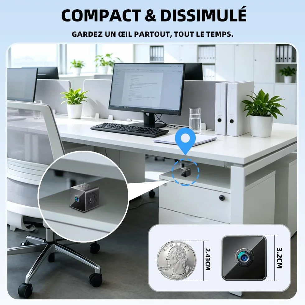 Mini Caméra Espion WiFi 1080P Full HD, Caméra de Surveillance Intérieure Discrète avec Détection de Mouvement et Vision Nocturne, Petite Caméra Connectée pour Bébé, Maison, Bureau et Auto, Noir