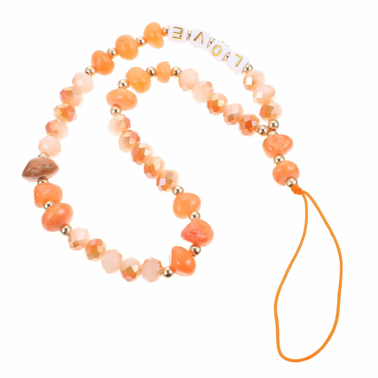 SEWACC Lanière Portable pour Téléphone avec Perles Décoratives Antidérapante Orange