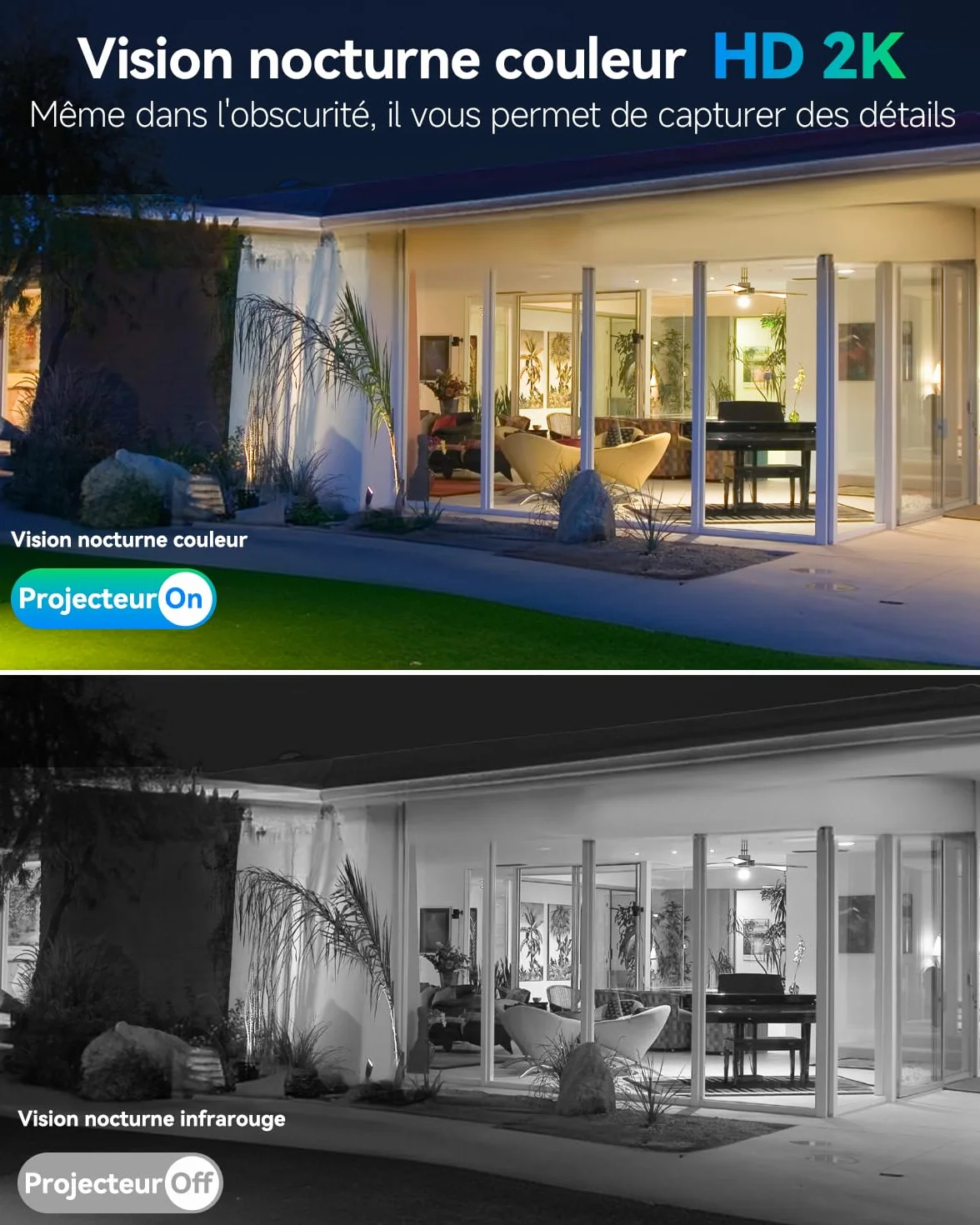 SEHMUA 2K Caméra Surveillance WiFi Exterieure sans Fil, 360° PTZ Caméra Extérieur sans Fil Batterie sur Panneau Solaire, 2,4 GHz, Vision Nocturne Couleur, Détection PIR, Audio Bidirectionnel, 2 Pièces