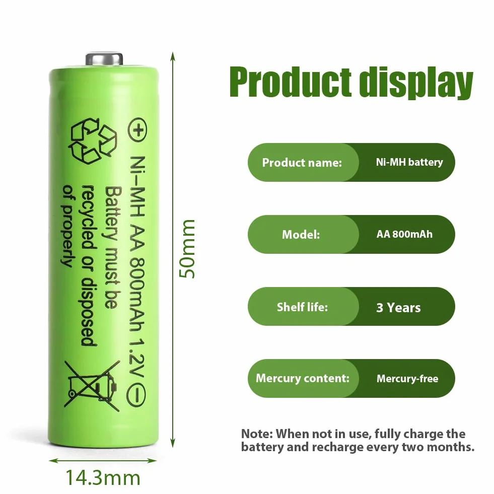 AXFEE Piles Rechargeables Ni-Mh AA 800mAh 1,2V Haute capacité 4PCS