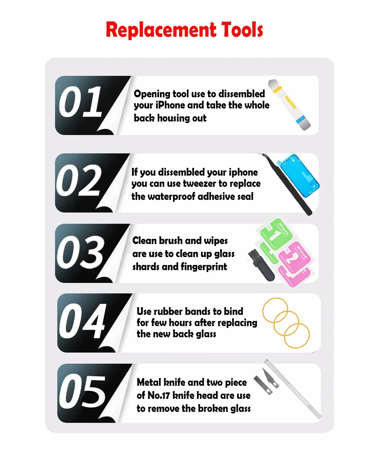 Vitre arrière de Rechange pour iPhone 13 avec Outils de réparation, Grand Trou arrière de Rechange pour Tous Les transporteurs avec adhésif pré-installé et Kits d'outils de réparation (Noir)
