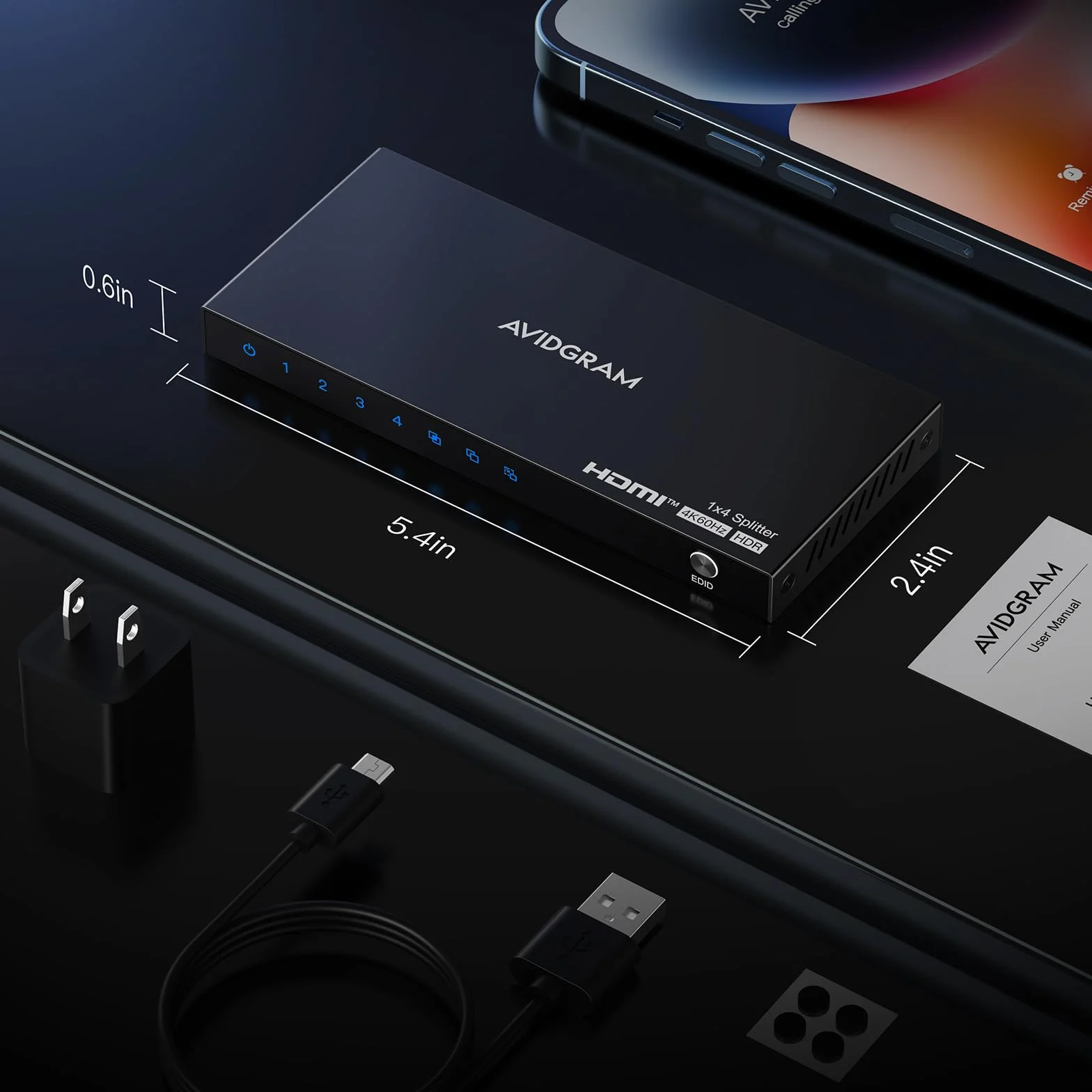 HDMI Splitter 1 in 4 Out 4K 60Hz 4:4:4, AVIDGRAM Répartiteur HDMI 4 Sorties avec Copy, Downscaler et Auto Mode pour Double Affichage identique Soutien1080p 120Hz HDMI2.0 HDCP 2.2 HDR10 18Gbps 3D