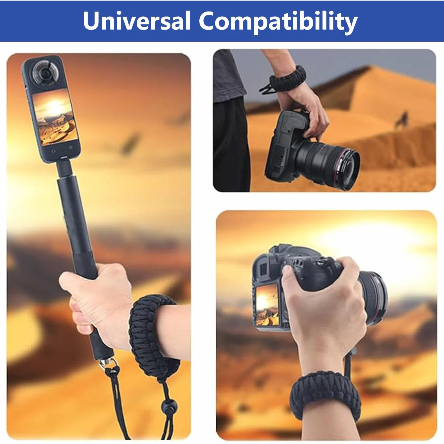 Sangle de Poignet pour Appareil Photo avec vis à Anneau en D de 1/4 Pouce, Sangle de Poignet Réglable pour Appareil Photo pour DJI Osmo Pocket 3 Poignée, Insta 360 X5/X4/X3, Osmo Mobile 7P/7/6/Se