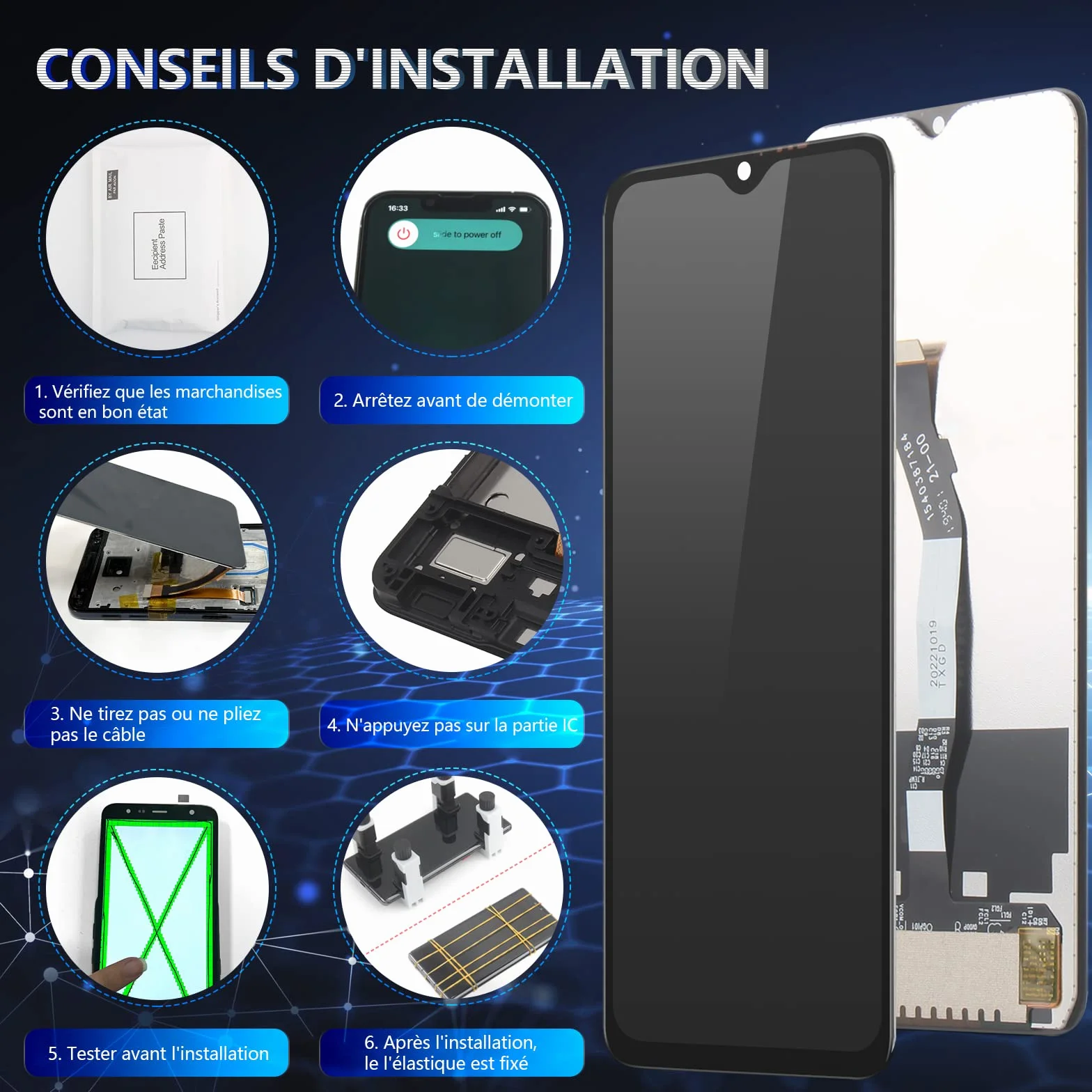 RongZy Écran pour Xiaomi Redmi Note 8 Pro M1906G7I M1906G7G LCD Écran Tactile Digitizer Interne pour Note 8 Pro Assemblé de Remplacement avec Outils(6.53")