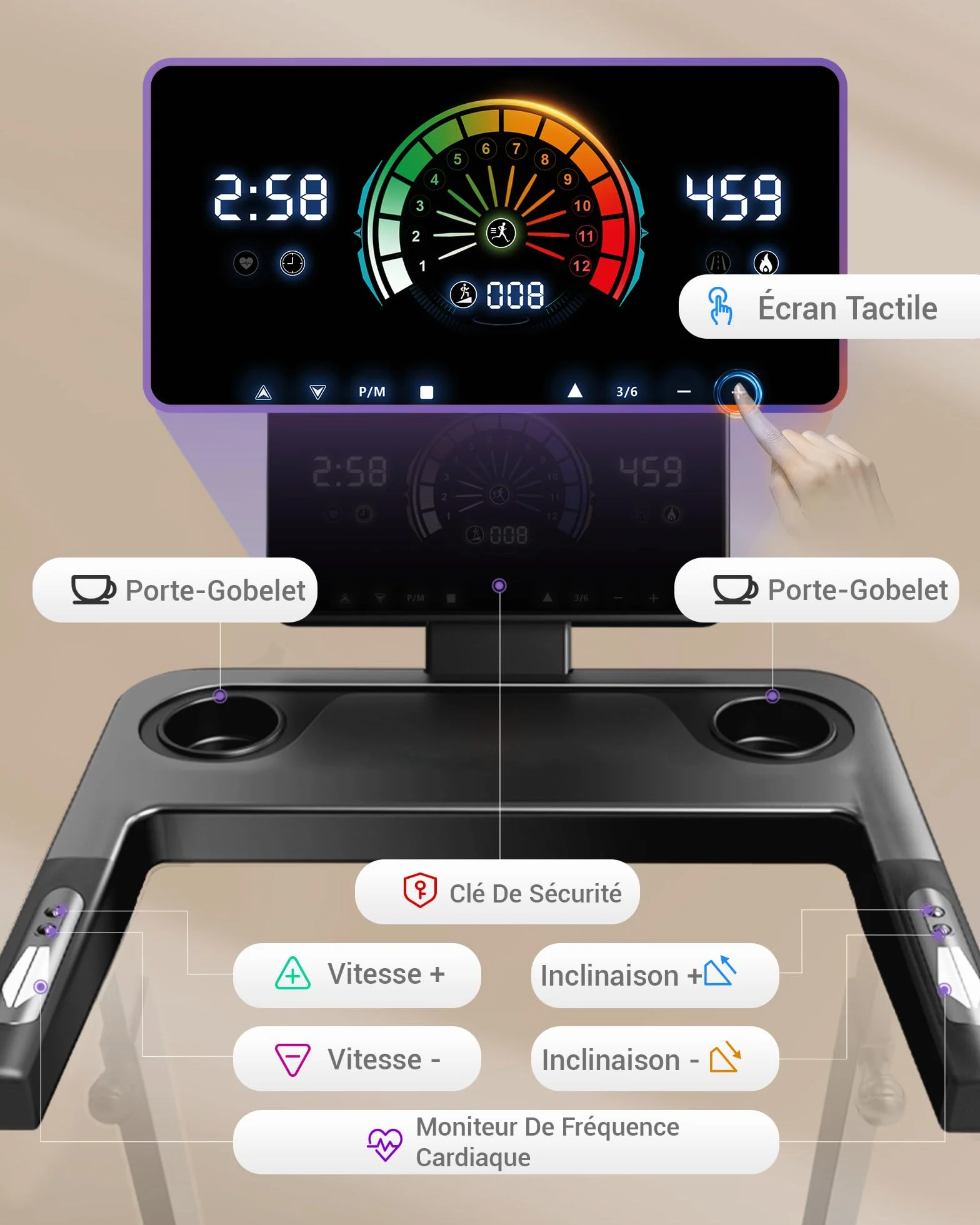 UMAY Tapis de Course avec Inclinaison Automatique 20%, 14KM/H Pliable 3,5CV Treadmill Home Affichage LED Charge Max 180KG