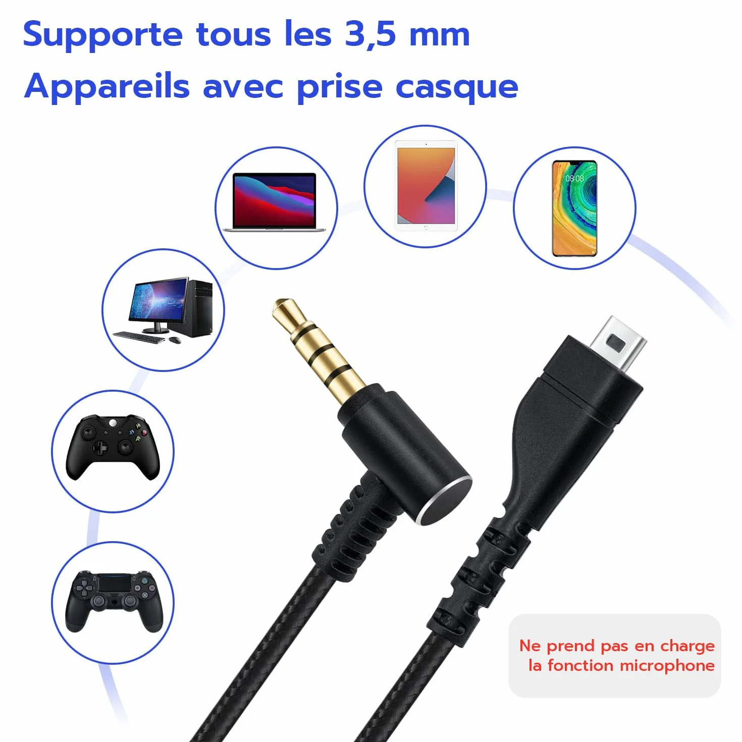 Mcbazel Arctis Remplacement du Câble du Casque Câble Audio de Rechange pour Casque de Jeu SteelSeries Arctis 7/Arctis 5/Arctis 3/Arctis Pro - Câble Audio en Nylon - 2 m (noir)