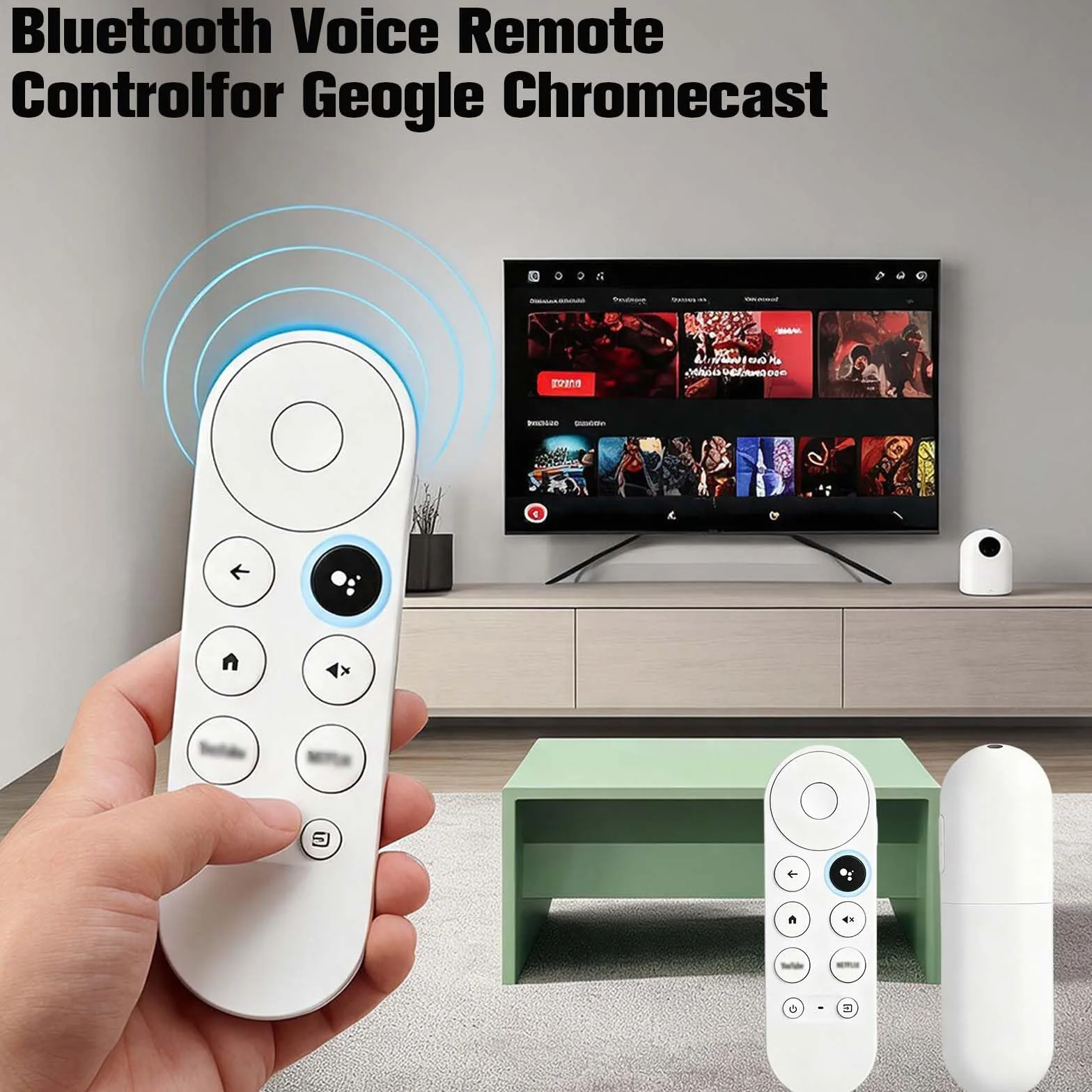 Telecommande pour Chromecast Google TV 4K HD Snow, Telecommande Bluetooth Vocale G9N9N, Remplacement Télécommande pour Google avec Netflix et Youtube Buttons