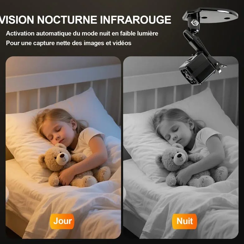 Camera Espion sans Fil 1080P-Mini Caméra Cachée Discrète avec Détection Mouvement et Vision Nocturne, Caméra Surveillance Intérieure Sans Internet ni App, Autonomie Longue Durée pour Maison Exterieur