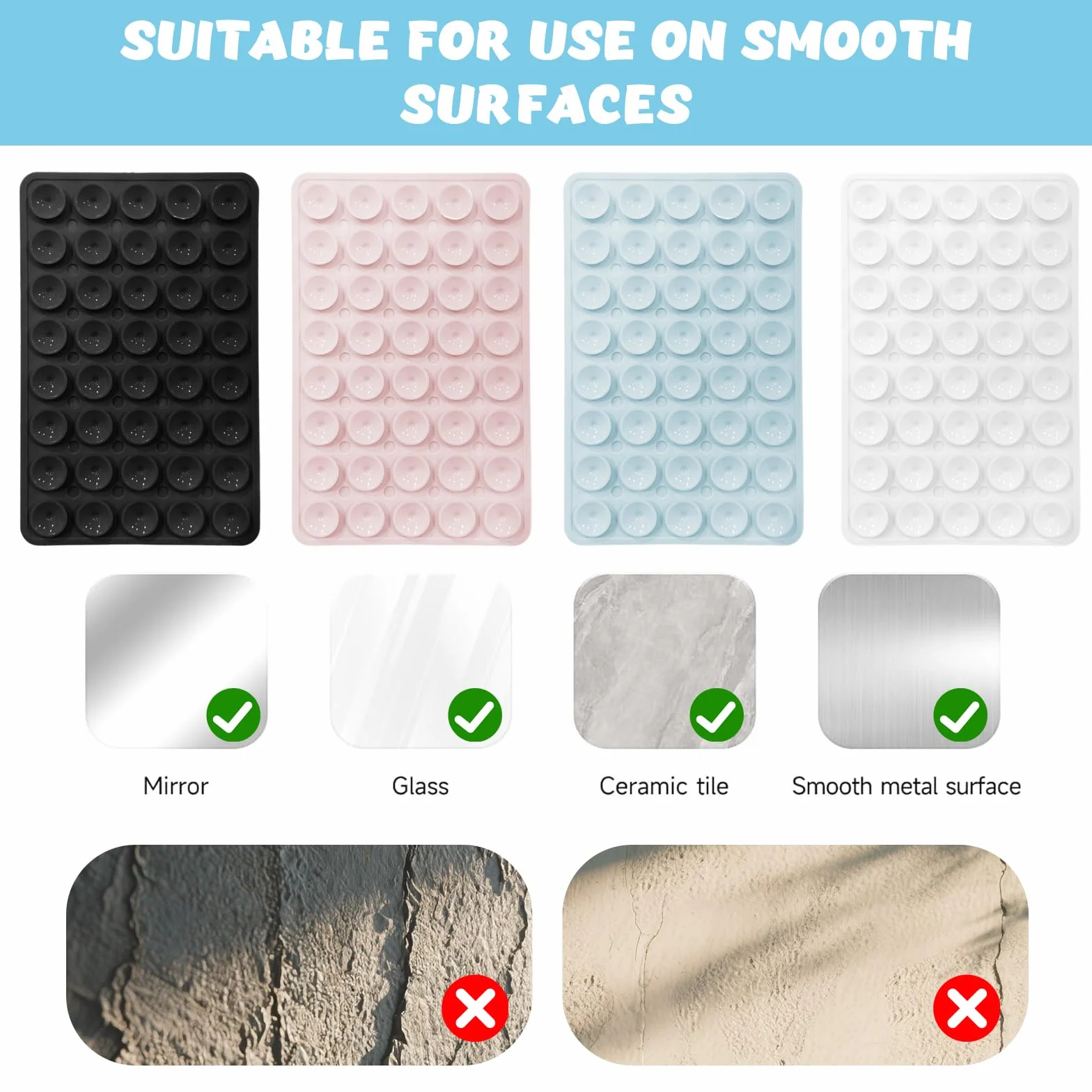 Support Téléphone Ventouse en Silicone 4 Pièces, Fixation Forte Verre Miroir pour Selfies