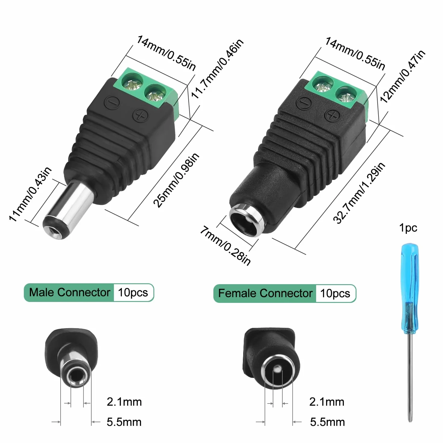 Connecteur d'alimentation DC 12V 5.5 x 2.1mm Mâle Femelle pour Caméra CCTV