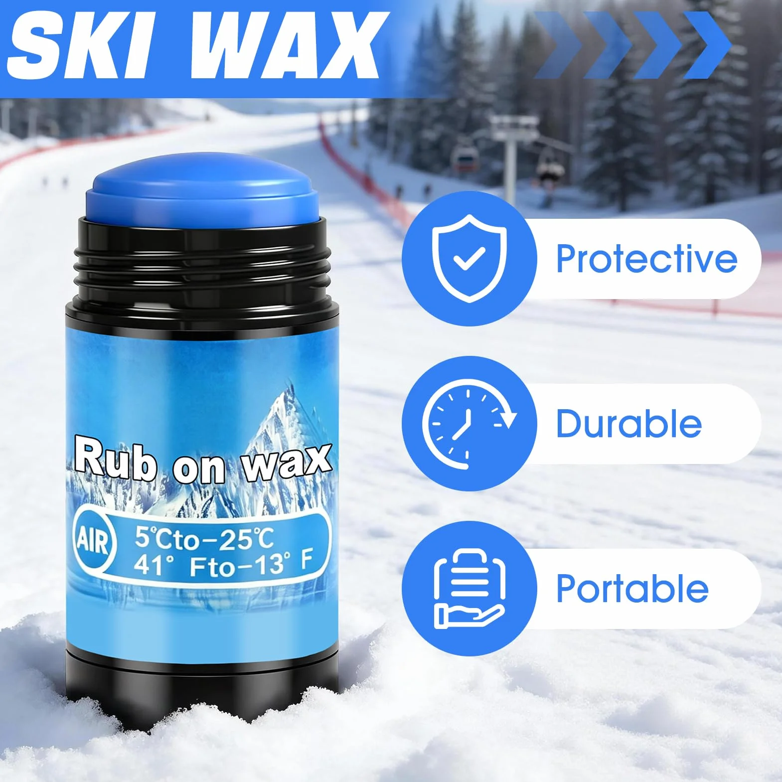 Fart Ski Kit 75g, Fartage Ski - Applicateur en Liège, Convient aux Skis et Snowboards