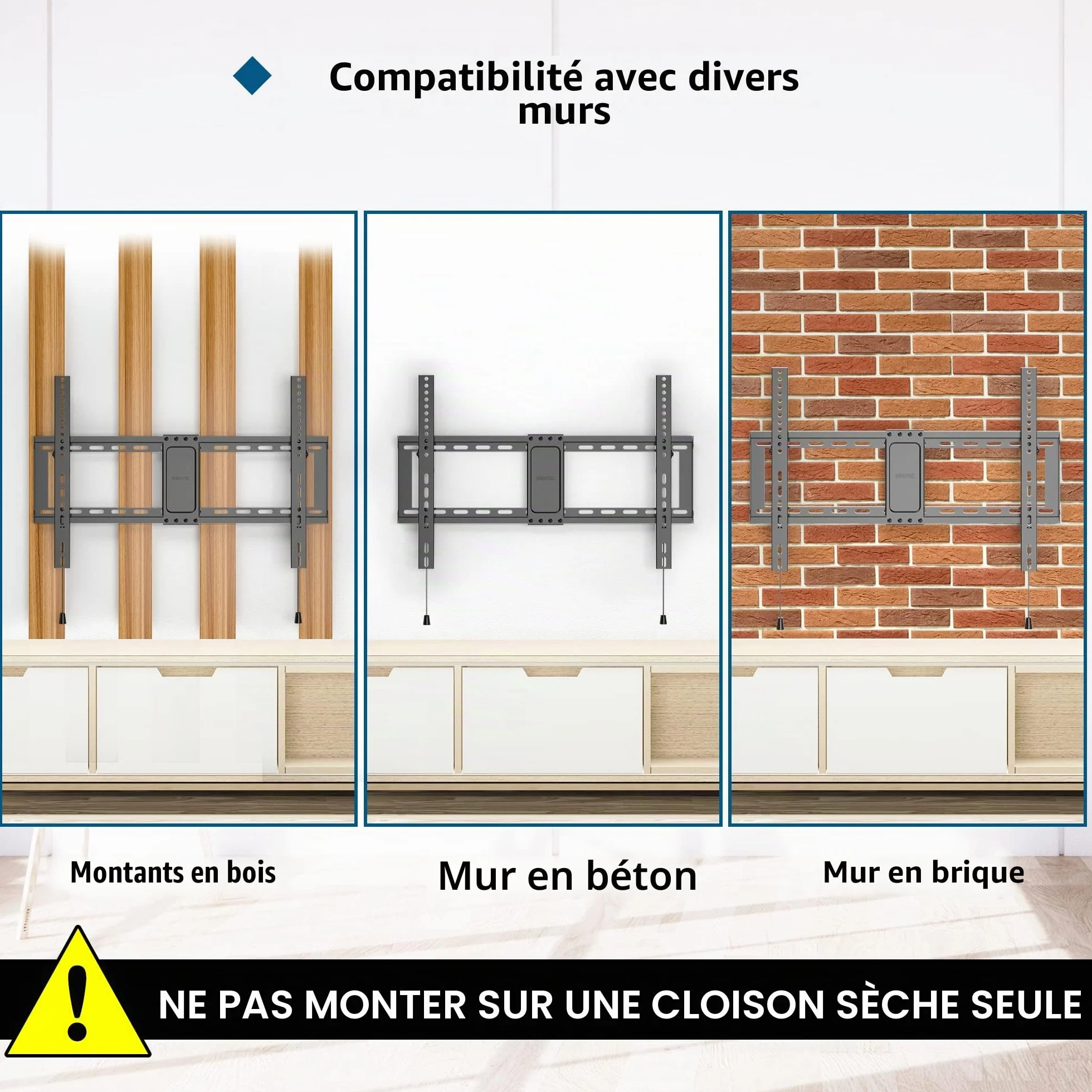 BONTEC Support Mural TV Inclinable pour Téléviseurs LCD, LED, Plasma de 37 à 86 Pouces, VESA 600x400mm, Charge 75 kg, Support TV Mural Fixe avec Niveau à Bulle, Compatible Samsung, TCL