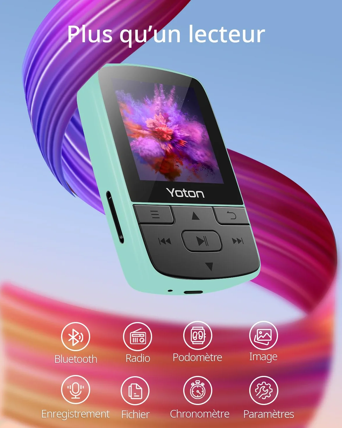YOTON Lecteur MP3 Bluetooth 5.2 avec Clip, Son HiFi sans Perte, Radio FM, Vert