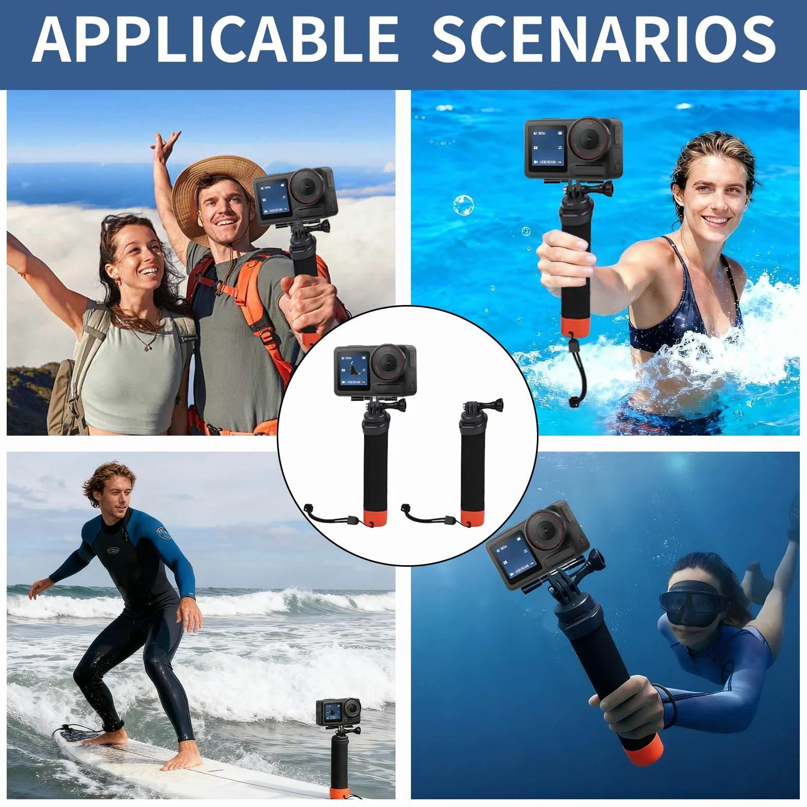 Poignée Flottante pour Caméra Sport, plongée sous-Marine Etanche Handler avec Dragonne et Corde élastique Anti-Perte pour Go Pro Hero 13/12/11/10/9/8/7/6 insta360 DJI Osmo et Autres caméras d'action