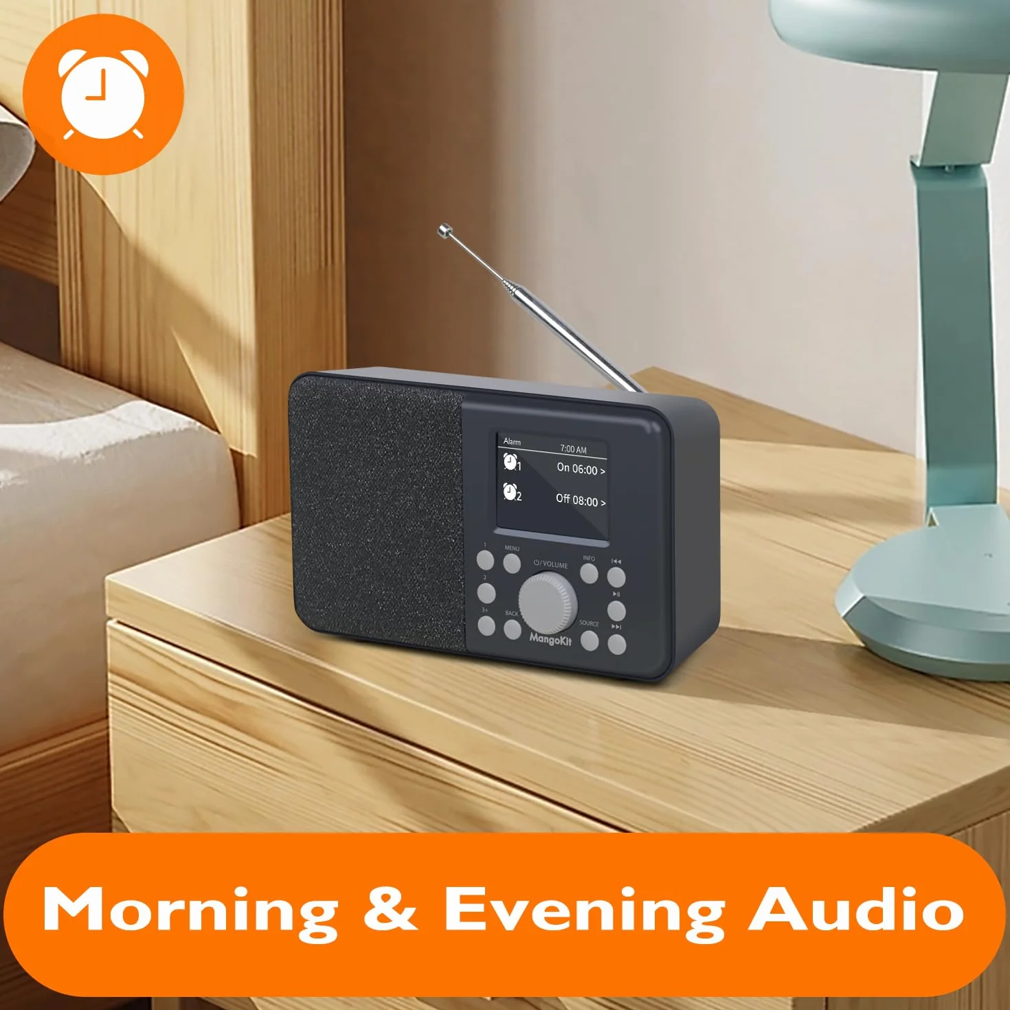 MD3 Radio Numérique Portable Dab/Dab+ et FM, Haut-Parleur Bluetooth, 40 Stations préréglées, alarmes et Horloge, Fonction Snooze, écran Couleur, Alimentation sur Piles ou sur Secteur-Charbon