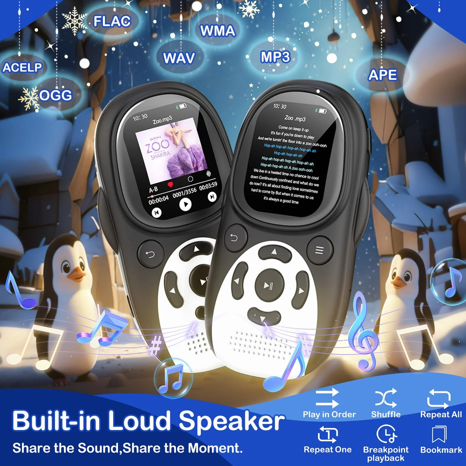 Lecteur MP3 Enfant Bluetooth 5.3 64Go Écran IPS 2 Pouces Radio FM 750mAh