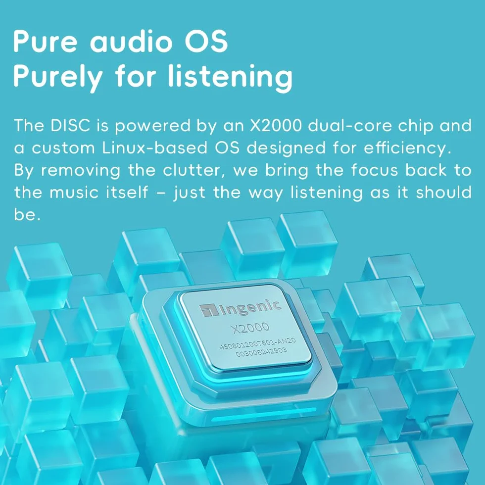FIIO DISC Lecteur de musique HiFi portable, double DAC numérique avec sorties 3,5 mm et 4,4 mm, Bluetooth 5.4 LDAC, écran tactile (bleu)