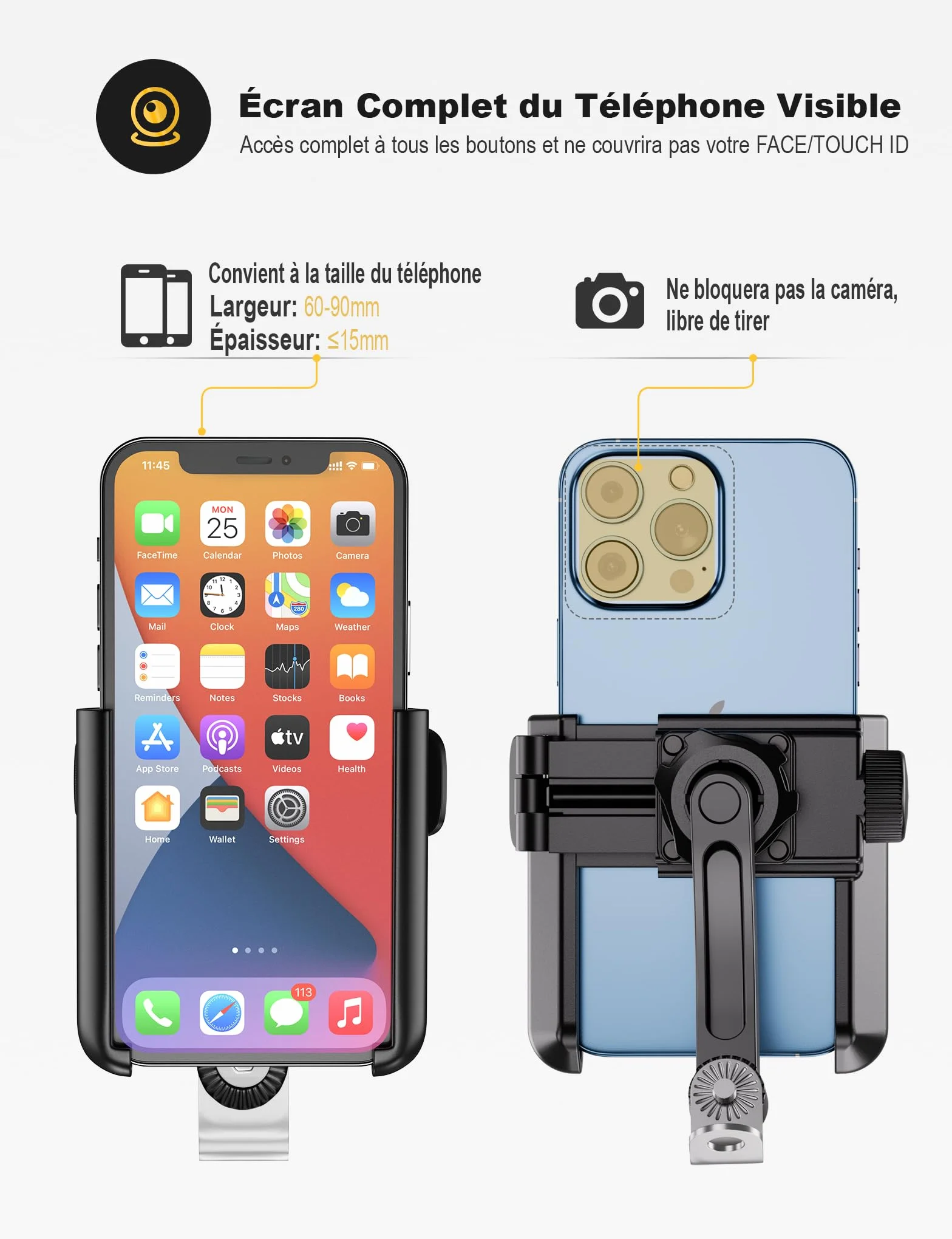 Grefay Support Téléphone de Moto Support Téléphone Scooter Rotatif à 360° Libération Rapide Support Moto Telephone pour 3,5 à 7,0 Pouces Smartphones Appareils