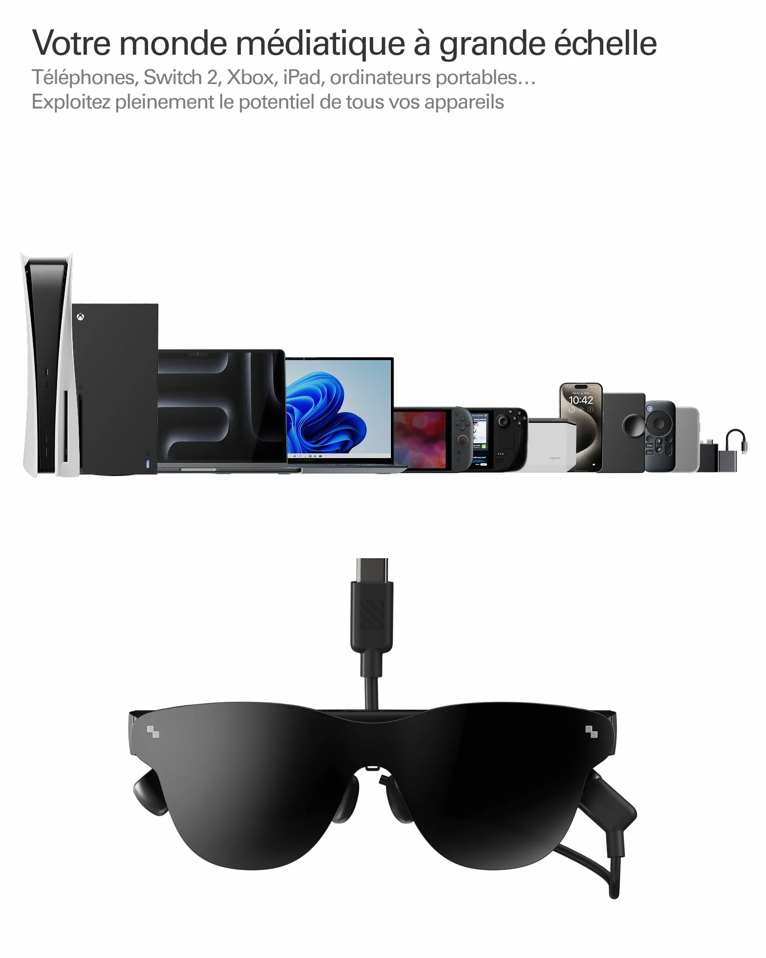 RayNeo Air 4 Pro Lunettes AR/XR, Écran HDR10, Puce Vision 4000, Cinéma Virtuel 201 Pouces, Audio par Bang & Olufsen, Lunettes 3D Films & Jeux pour iPhone 17,16,15/Android/Switch 2/Mac/Steam Deck/PS4/5
