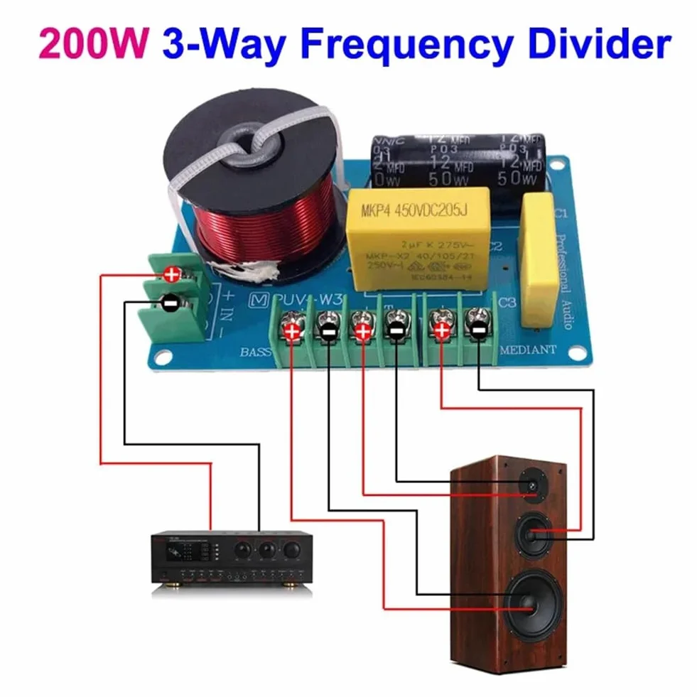 Lot de 2 filtres audio Hifi à 3 voies 200 W pour haut-parleur stéréo
