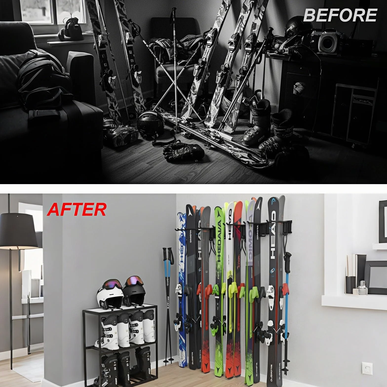 Support mural pour 10 paires de skis et snowboards 136 kg
