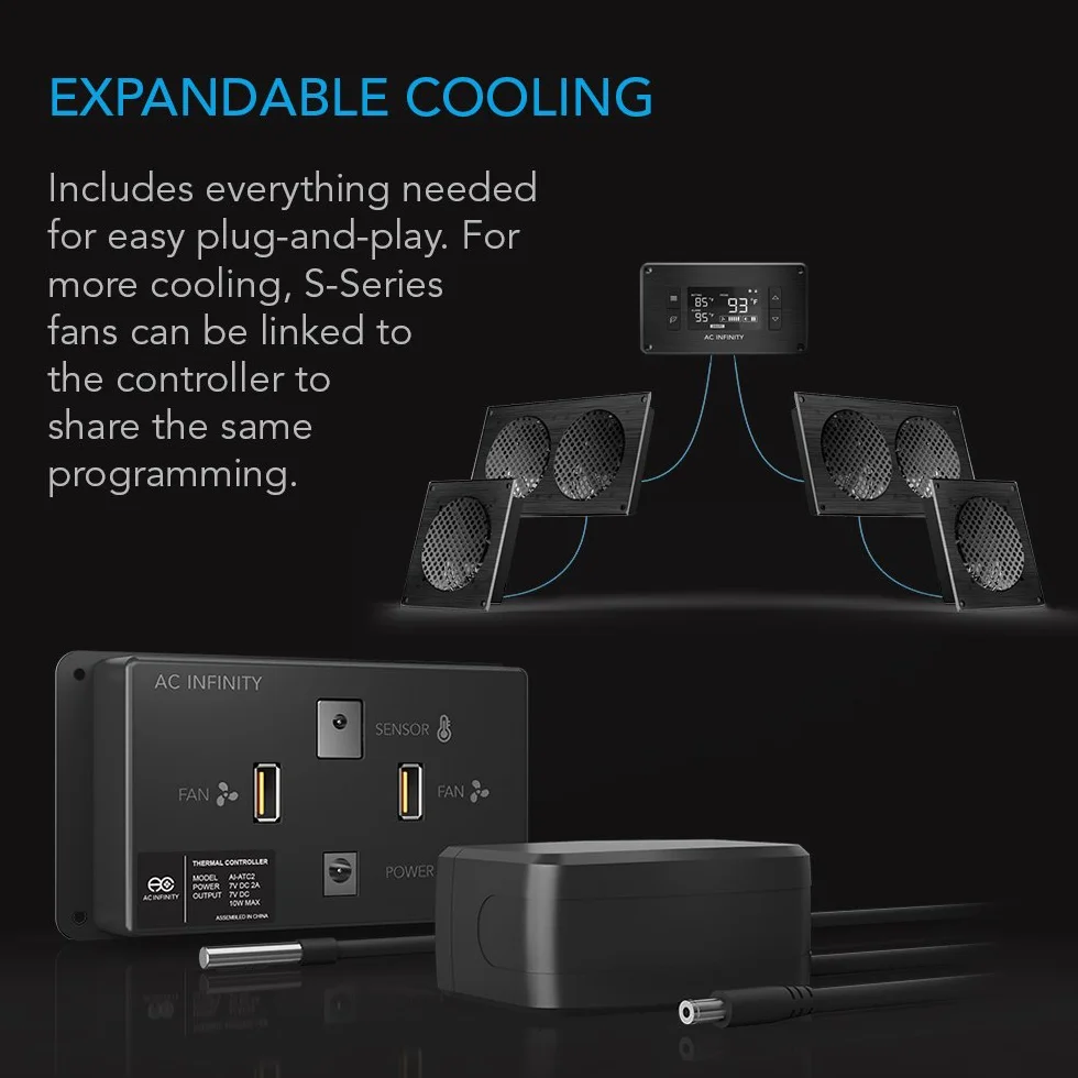 AC Infinity Airplate T7 Quiet Cooling Fan with Thermostat Control for Home Theater AV Cabinets