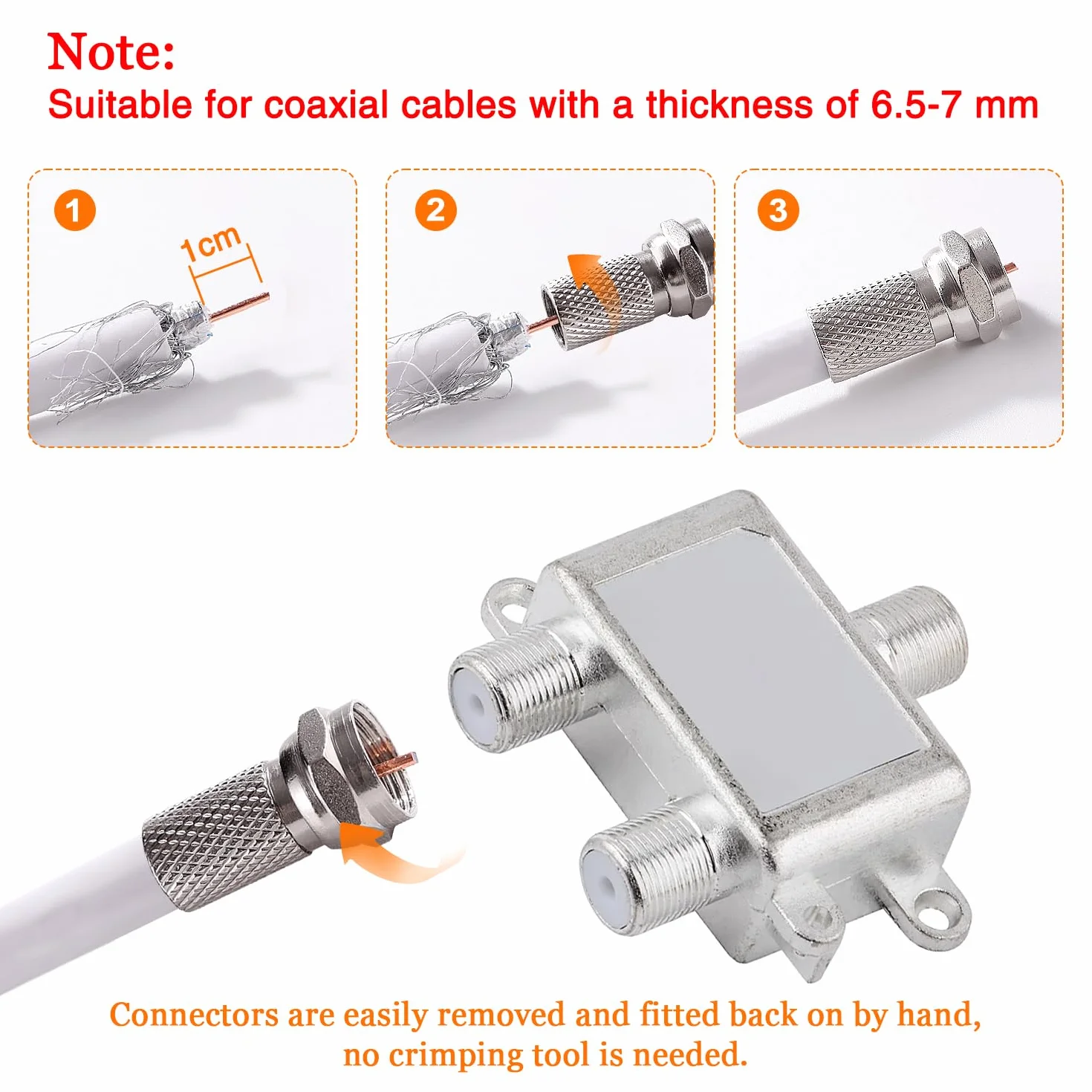 Connecteurs à Vis de Type F pour Câble Coaxial RG6, Argent, 10 Pièces